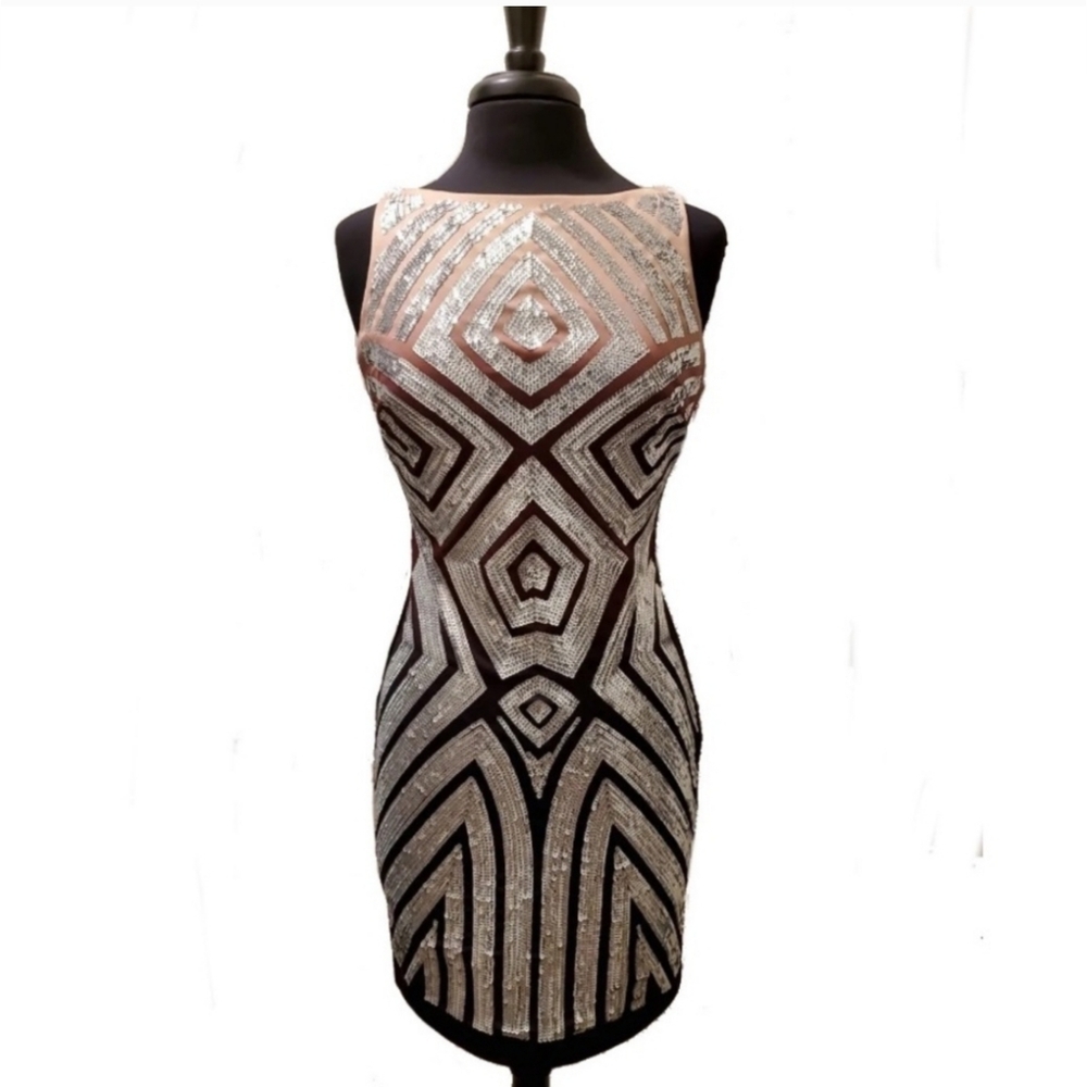 Bebe Sequin Geometric Mini Dress, Small